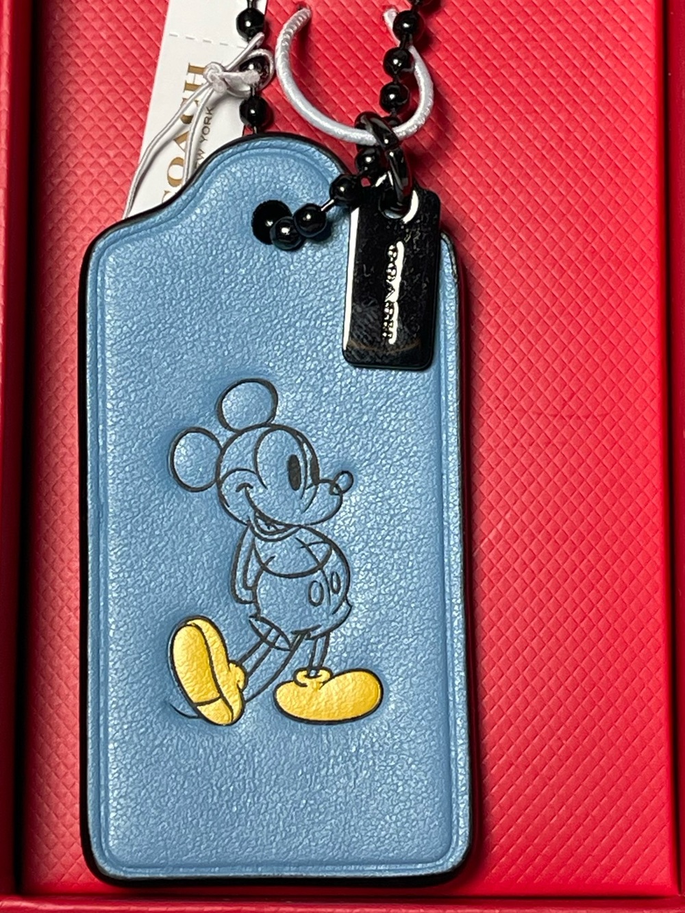 Disney x COACH Mickey Mouse Blue Leather Bag Charm Keychain NWT